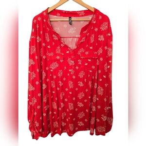 White Mark Red Floral Women's Top Size 3XL